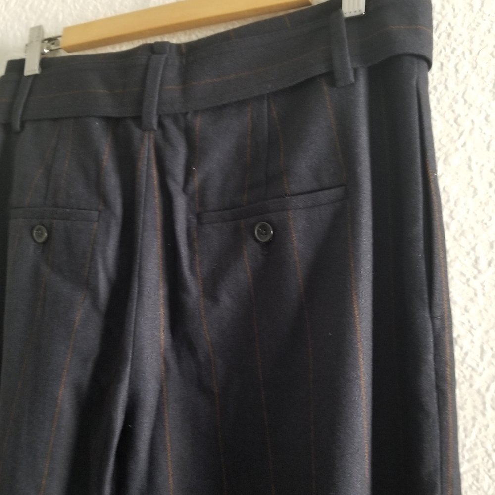 Front Pleat Striped Wide Leg Pants Dark Blue Size 10 - Picture 10 of 13